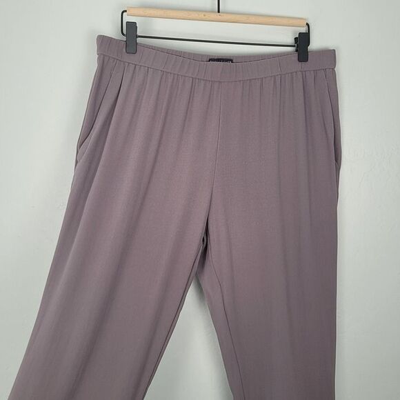 Eileen Fisher Size M Silk Georgette Crepe Pants Pull On Straight Leg Purple - Picture 5 of 12